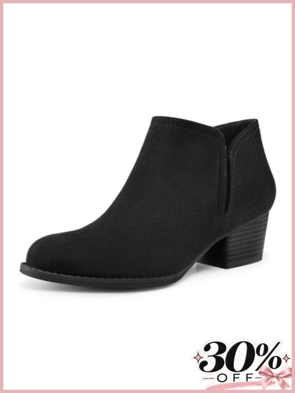 Women's Ankle Boots Low Chunky Stacked Heel Booties Side Zip Suede